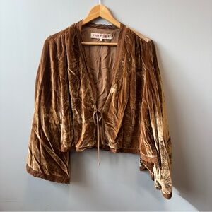 Free People XS Velvet Bed Jacket Kimono Oversized Boho Brown